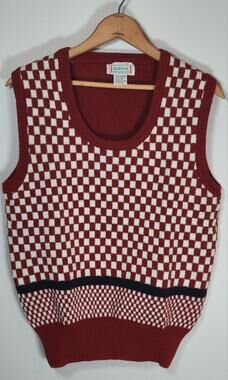 Vintage 60s 70s Mens Med Knit Sweater Vest Checkered Mod Rockabilly